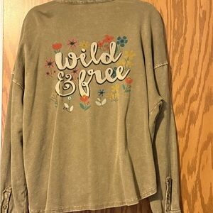 Wild & Free Olive Green Button-Down Shirt